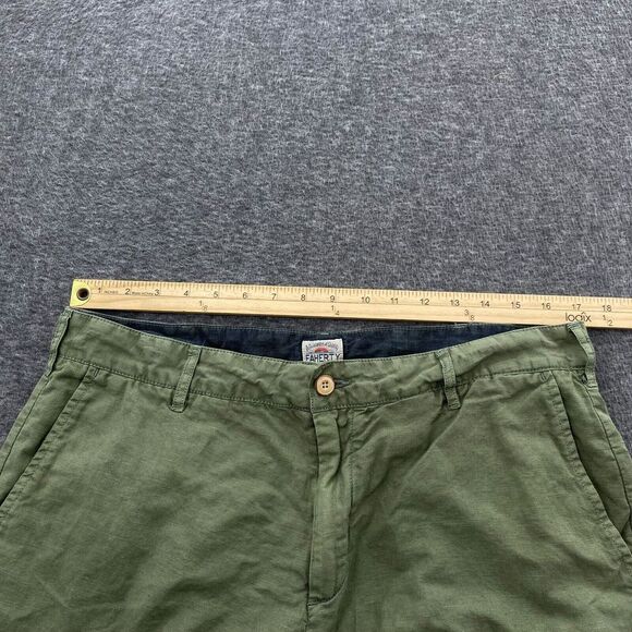 Faherty Men's Flat Front Linen/Cotton Blend Shorts - Moss - 34‎ - Picture 8 of 11